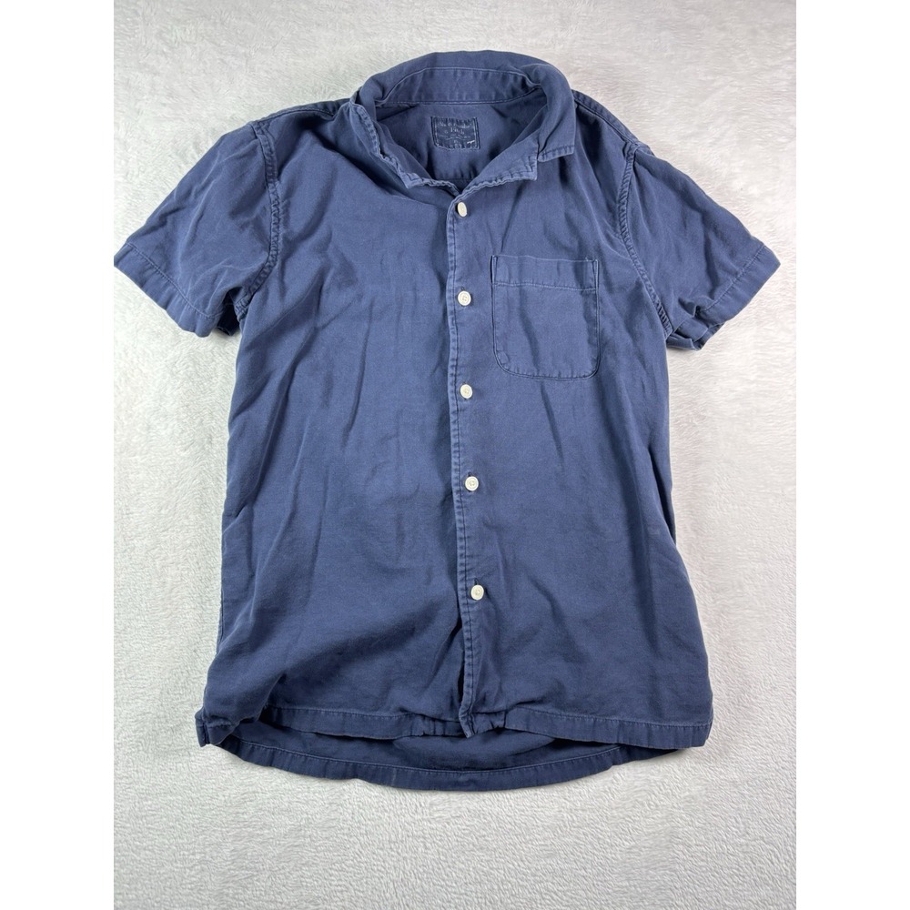 Abercrombie & Fitch Linen Blend Navy Blue Button Up short sleeve Shirt Mens XS